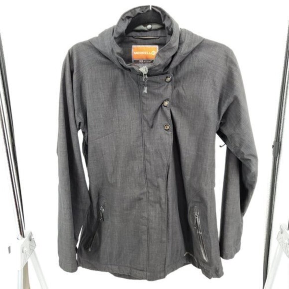 *Flaws* Merrell Opti-shell Lightweight Hooded Rain Shell Quilted Interior S Gray